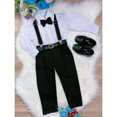Conjunto Social Pajem Camisa Calça Gravata e Susp. Preto