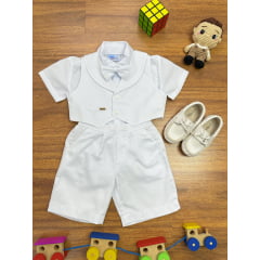 Conjunto Social Short Camisa Colete Gravata Suspensório Branco