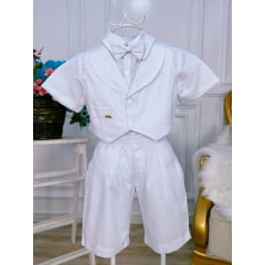 Conjunto Social Short Camisa Colete Gravata Suspensório Branco
