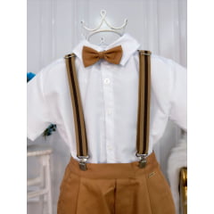 Conjunto Social Short Camisa Gravata Susp. Caramelo Escuro