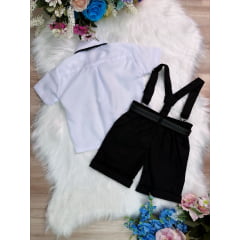 Conjunto Social Short Susp. Gravata Preto e Camisa Branca