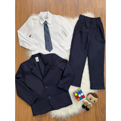 Terno Social C/ Calça Azul Marinho e Camisa Branca Pajem