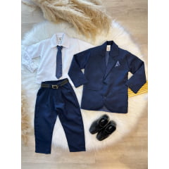 Terno Social Camisa Branca C/ Calça e Gravata Azul Marinho