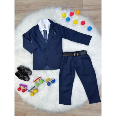 Terno Social Camisa Branca C/ Gravata e Calça Azul Marinho