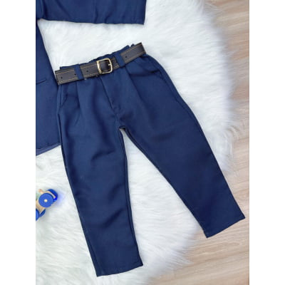 Terno Social Camisa Branca C/ Gravata e Calça Azul Marinho