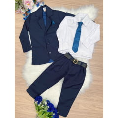Terno Social Com Calça Azul Marinho Camisa Branca C/ Gravata