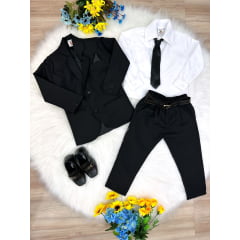 Terno Social Com Calça Preto Camisa Branca Com Gravata