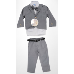 Terno Social Pajem Com Calça Gravata Cinza e Camisa Branca