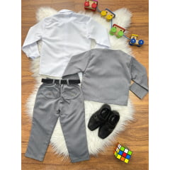 Terno Social Pajem Com Calça Gravata Cinza e Camisa Branca