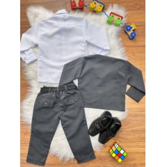 Terno Social Pajem Com Calça Gravata Grafite e Camisa Branca