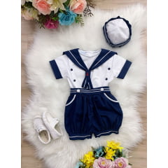 Conjunto Marinheiro Camisa Short e Boina Azul Marinho PMG