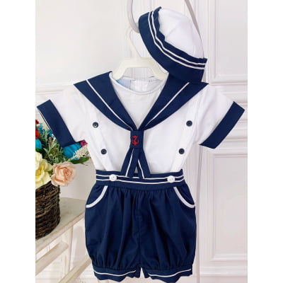 Conjunto Marinheiro Camisa Short e Boina Azul Marinho PMG