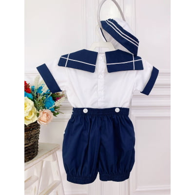 Conjunto Marinheiro Camisa Short e Boina Azul Marinho PMG