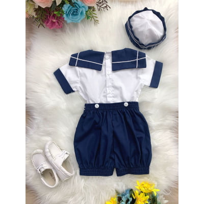 Conjunto Marinheiro Camisa Short e Boina Azul Marinho PMG