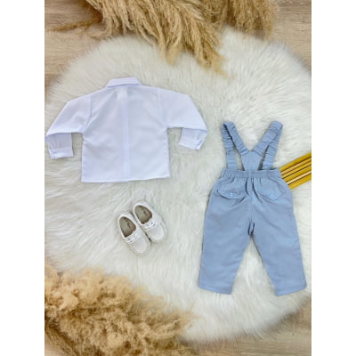 Conjunto Social Bebê C/ Camisa Calça Gravata e Susp. Azul