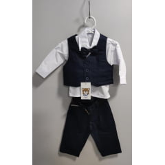 Conjunto Social Bebê Calça Colete Azul Escuro e Camisa Branca