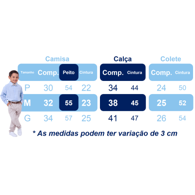 Conjunto Social Bebê Calça Colete Azul Escuro e Camisa Branca