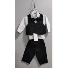 Conjunto Social Bebê Calça Colete Preto e Camisa Branca