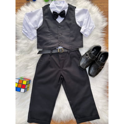 Conjunto Social Bebê Calça Colete Preto e Camisa Branca