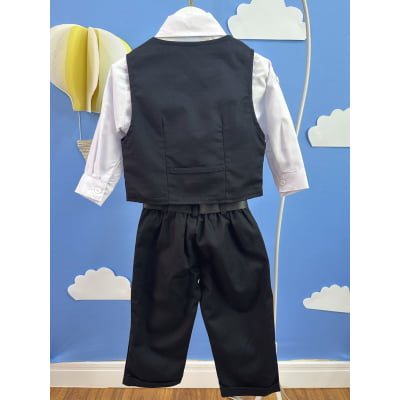Conjunto Social Bebê Calça Colete Preto e Camisa Branca