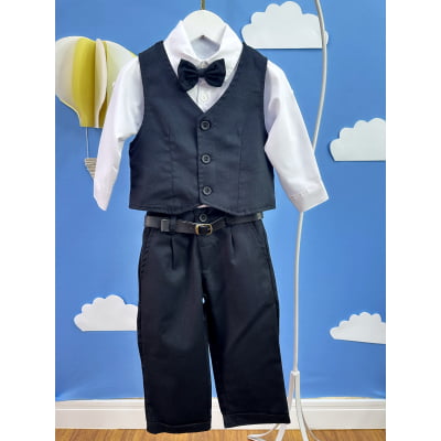 Conjunto Social Bebê Calça Colete Preto e Camisa Branca