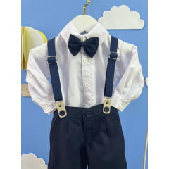 Conjunto Social Bebê Calça Susp. Azul Escuro e Camisa Branca