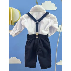 Conjunto Social Bebê Calça Susp. Azul Escuro e Camisa Branca