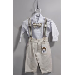 Conjunto Social Bebê Calça Susp.Bege e Camisa Branca