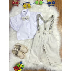 Conjunto Social Bebê Calça Susp.Bege e Camisa Branca