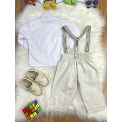 Conjunto Social Bebê Calça Susp.Bege e Camisa Branca