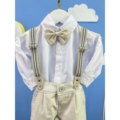 Conjunto Social Bebê Calça Susp.Bege e Camisa Branca