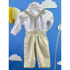 Conjunto Social Bebê Calça Susp.Bege e Camisa Branca