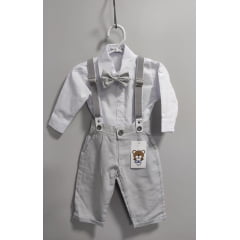 Conjunto Social Bebê Calça Susp. Cinza Claro e Camisa Branca