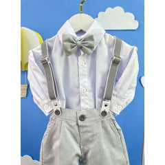 Conjunto Social Bebê Calça Susp. Cinza Claro e Camisa Branca