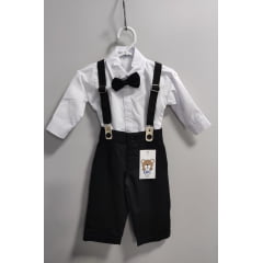 Conjunto Social Bebê Calça Susp. Preto e Camisa Branca