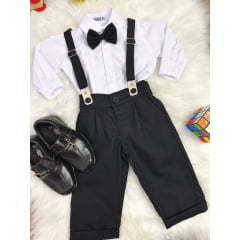 Conjunto Social Bebê Calça Susp. Preto e Camisa Branca
