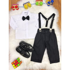Conjunto Social Bebê Calça Susp. Preto e Camisa Branca