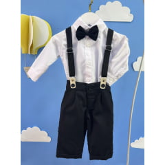 Conjunto Social Bebê Calça Susp. Preto e Camisa Branca