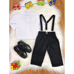 Conjunto Social Bebê Calça Susp. Preto e Camisa Branca