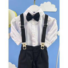Conjunto Social Bebê Calça Susp. Preto e Camisa Branca