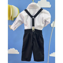 Conjunto Social Bebê Calça Susp. Preto e Camisa Branca