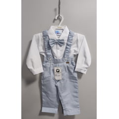 Conjunto Social Bebê Camisa Branca Calça Susp. e Gravata Azul