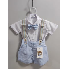 Conjunto Social Bebê Short Susp. Azul Claro e Camisa Branca