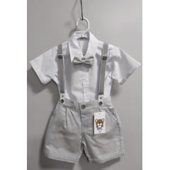Conjunto Social Bebê Short Susp. Cinza Claro e Camisa Branca