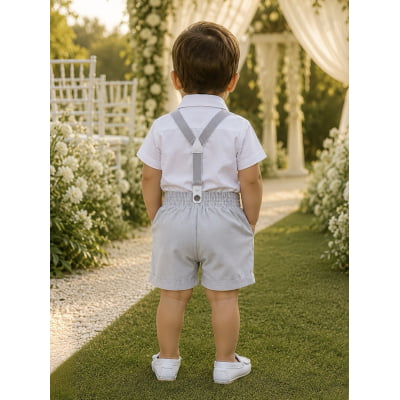 Conjunto Social Bebê Short Susp. Cinza Claro e Camisa Branca