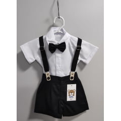 Conjunto Social Bebê Short Susp. Preto e Camisa Branca