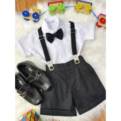 Conjunto Social Bebê Short Susp. Preto e Camisa Branca