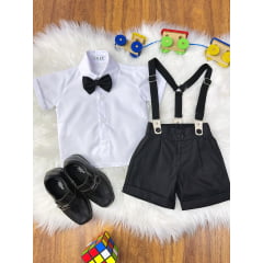 Conjunto Social Bebê Short Susp. Preto e Camisa Branca