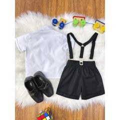 Conjunto Social Bebê Short Susp. Preto e Camisa Branca