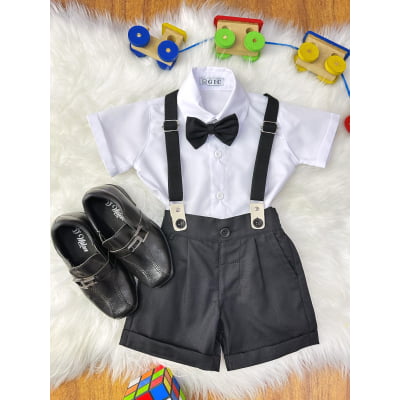 Conjunto Social Bebê Short Susp. Preto e Camisa Branca